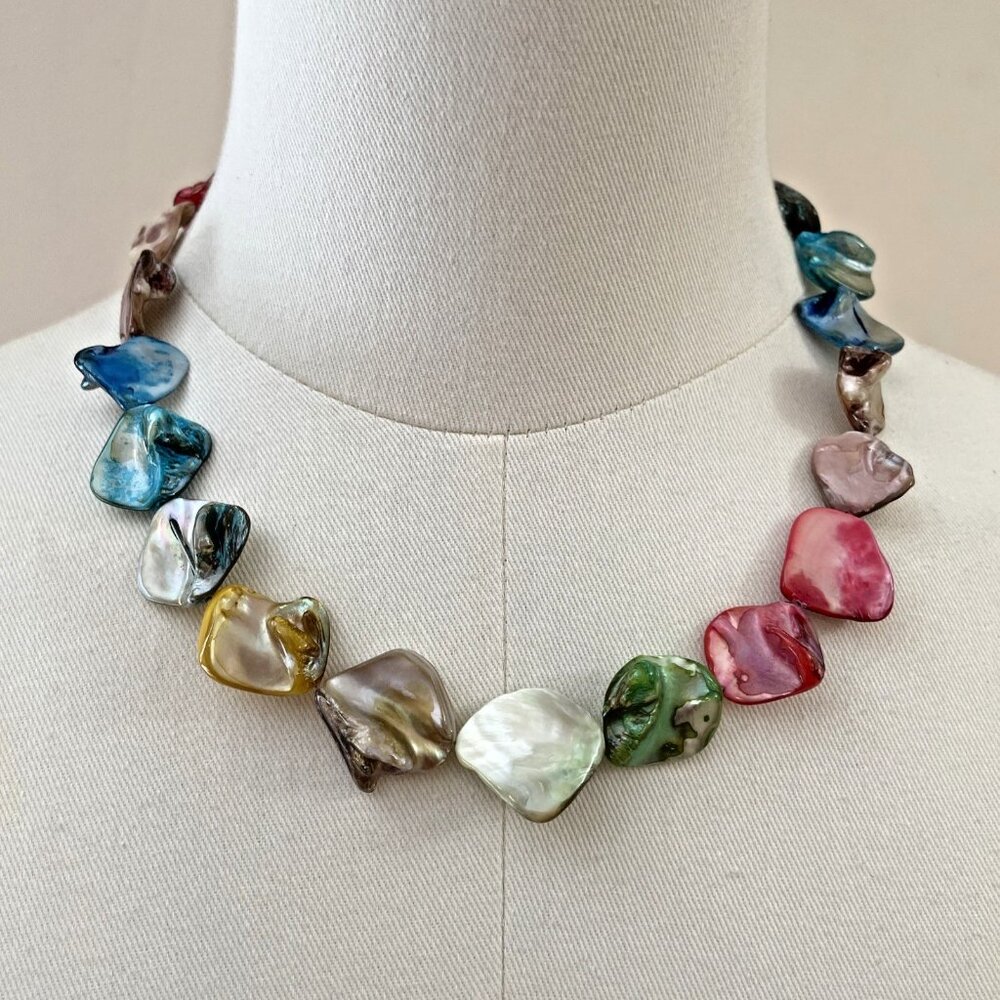 Athens Protasis Mother of Pearl Necklace Colorful Handmade 19" Greek Islands